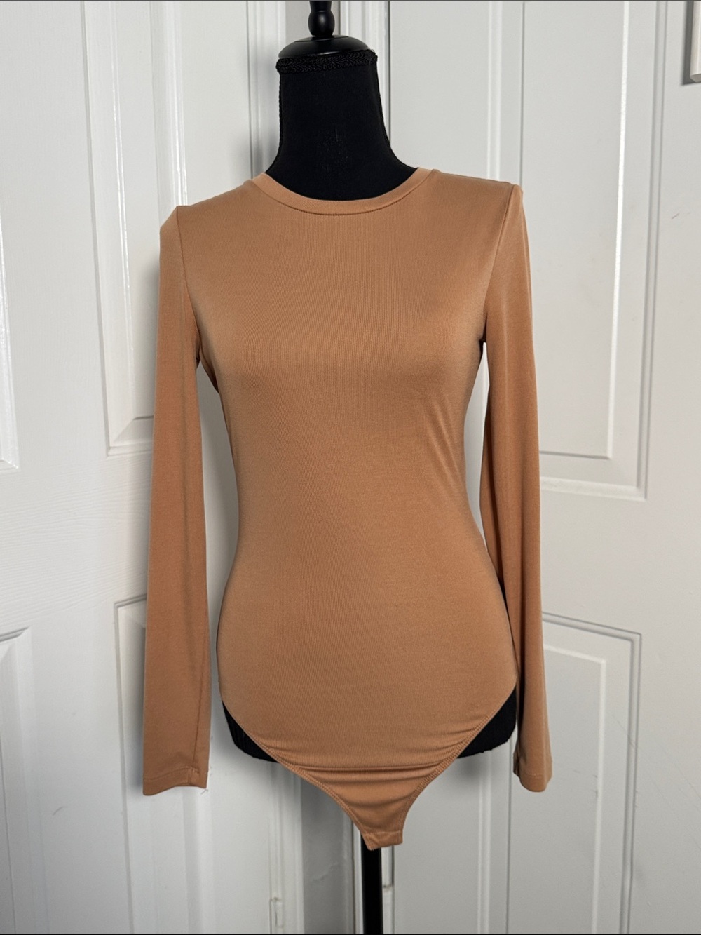 Elodie Long-Sleeve Bodysuit in Camel Tan